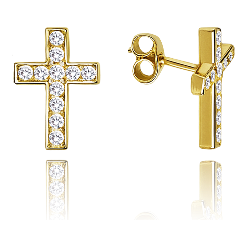 OLIVIE MINET Luxusní zlaté náušnice křížky s bílými zirkony Au 585 64933772