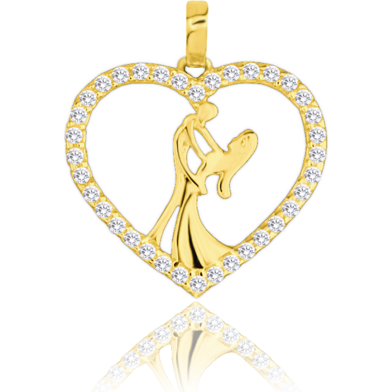 OLIVIE MINET Zlatý přívěs zamilovaný pár v srdci s bílými zirkony Au 64898876