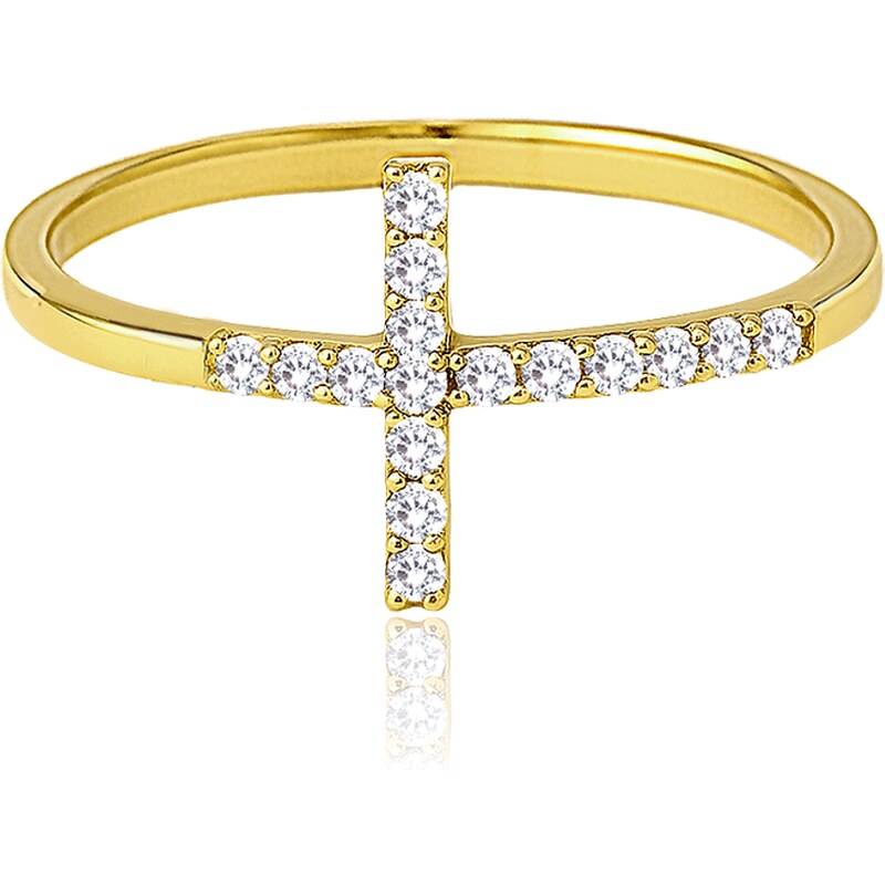 OLIVIE MINET Zlatý prsten křížek s bílými zirkony Au 585/1000 65067477