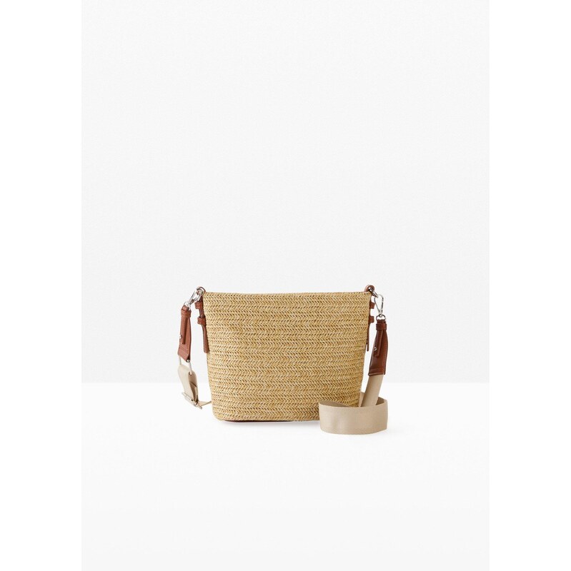 bonprix Kabelka Crossbody, slamený vzhľad, farba béžová 63894144