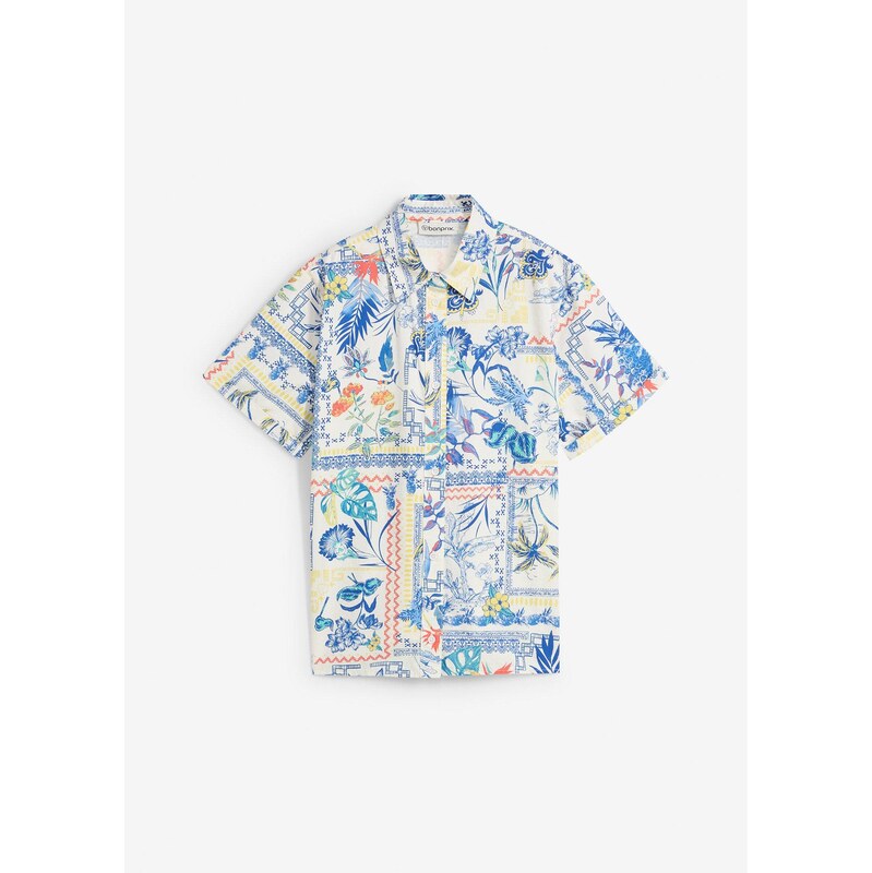 bonprix Košeľová blúzka s hodvábnym podielom, farba modrá 63894171