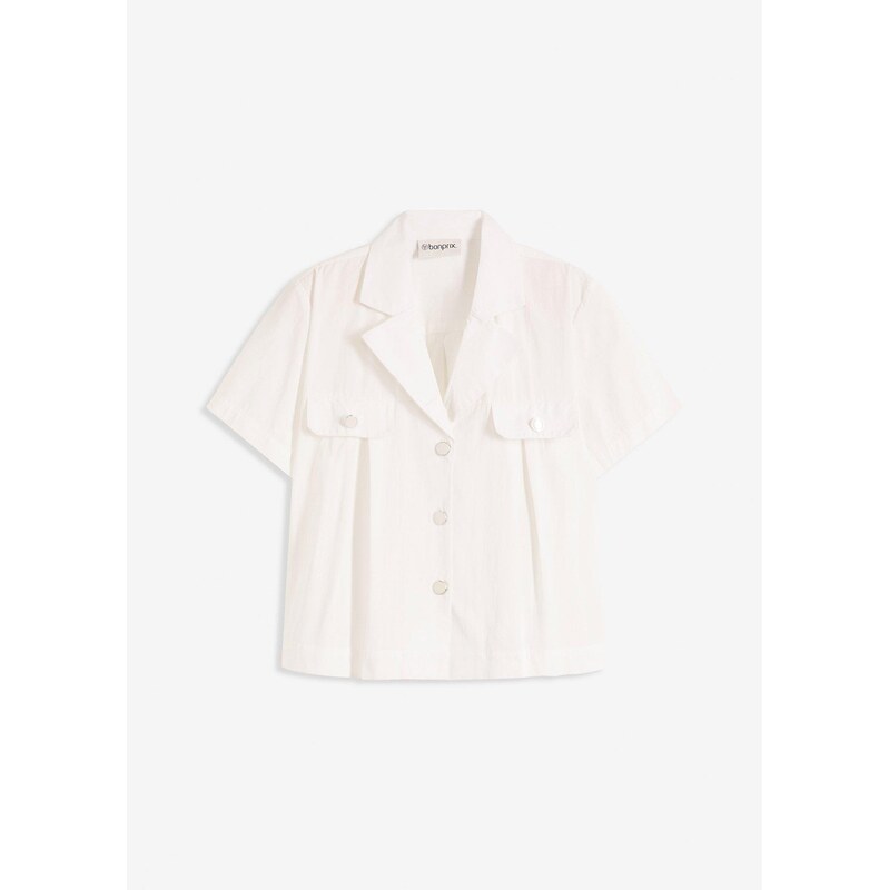 bonprix Blúzka z popelínu, krátky rukáv, z bavlny, farba biela 63894207