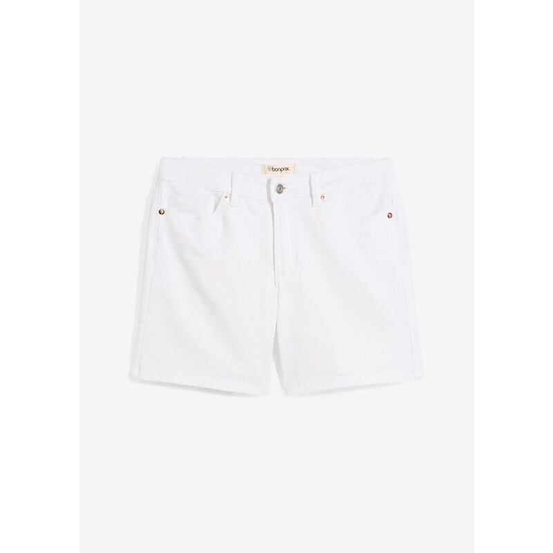 bonprix Džínsové bermudy, stredná výška pásu, farba biela 63781008