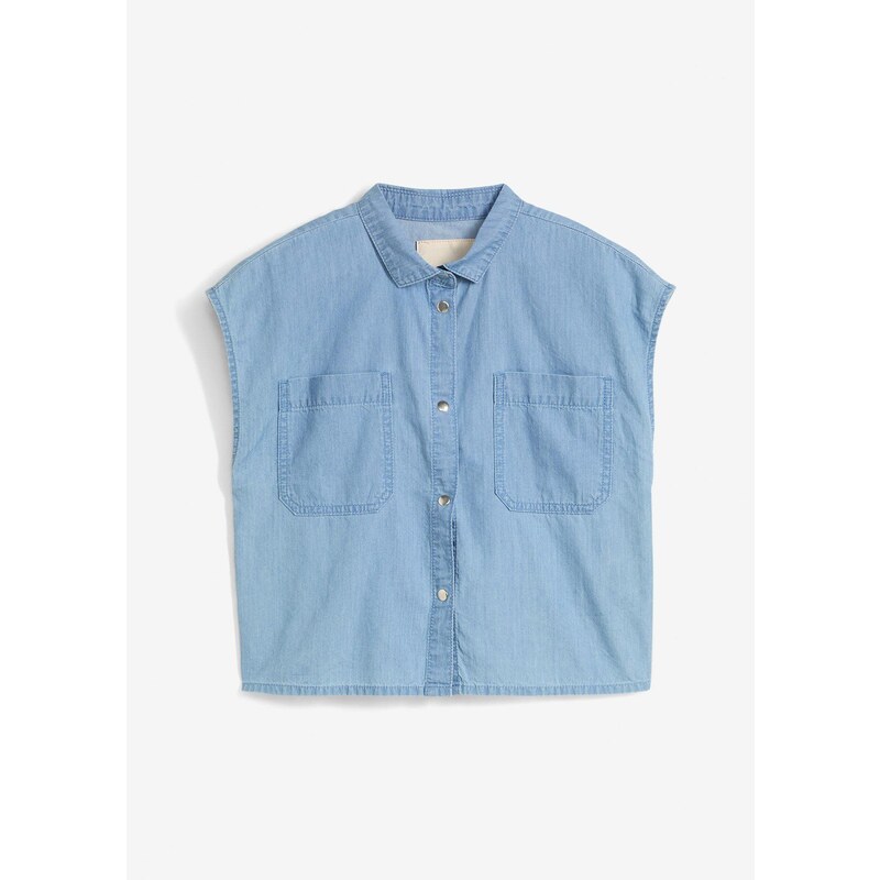 bonprix Džínsová blúzka z padavej balvny, farba modrá 63894357