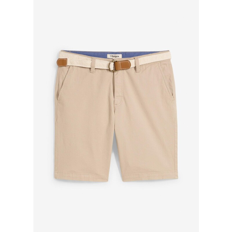 bonprix Strečové bermudy s opaskom, Regular Fit, farba béžová 63894451