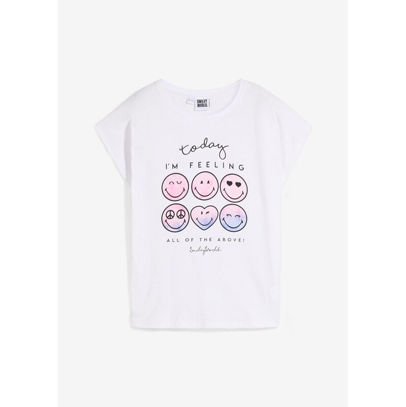 bonprix Tričko Smiley z čistej bavlny, farba biela 63894532