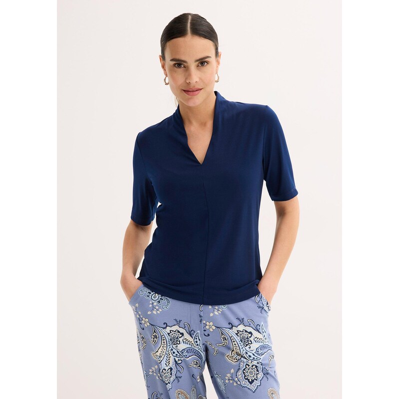 bonprix Tričko s kalichovým golierom, farba modrá 63894276