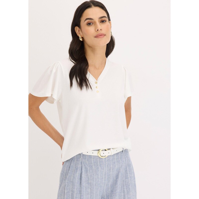 bonprix Tričko z viskózy s gombičkami, farba biela 63894278