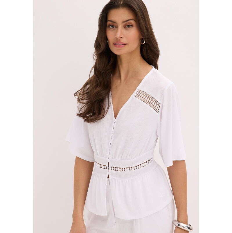 bonprix Tričko s čipkou, farba biela 63894473