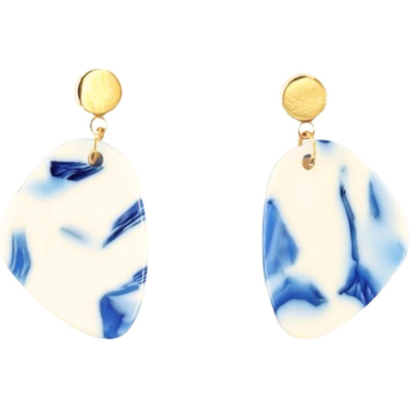 Fräulein Wunder Náušnice Amy modrá / zlatá / biela 65897206