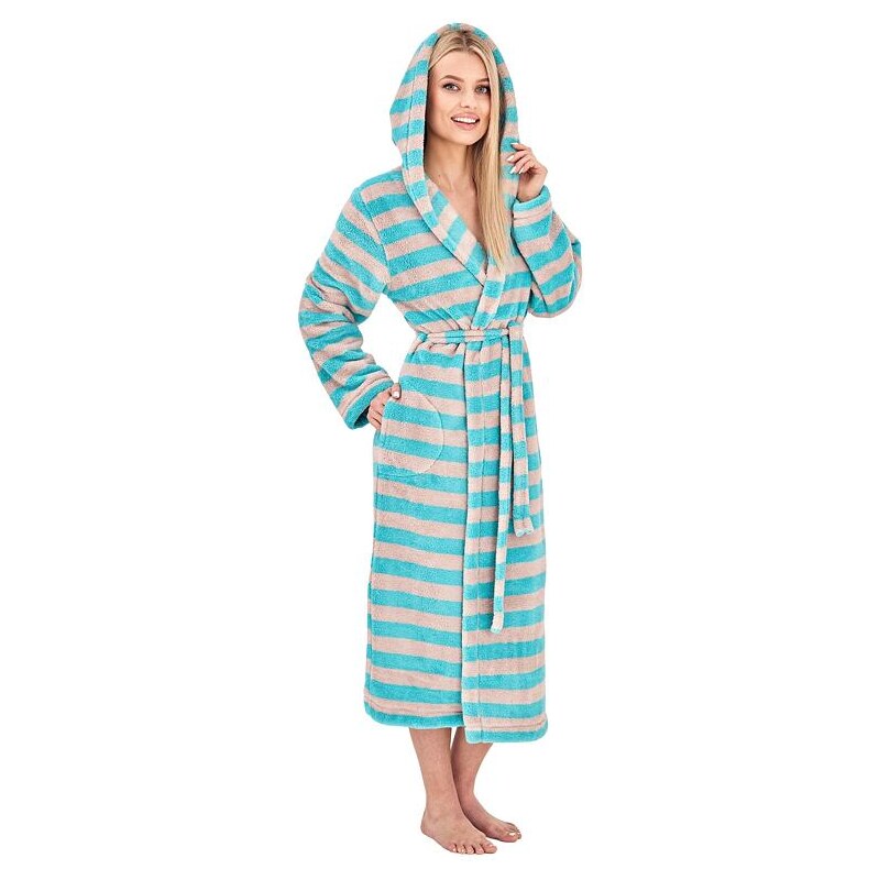 L&L Dámsky župan Vintage tyrkysovo-sivé pruhy 63933540