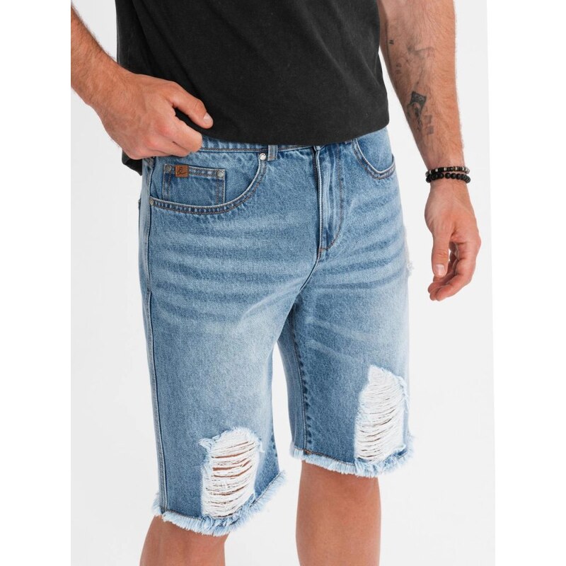 Ombre Clothing Pútavé svetlomodré rifľové kraťasy V2 SRDS-0157 63913876