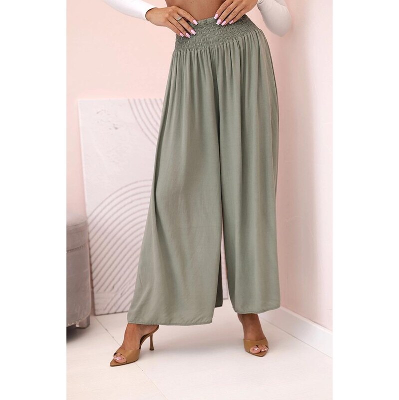 MladaModa Široké viskózové nohavice s elastickým pásom model 3069 64003531