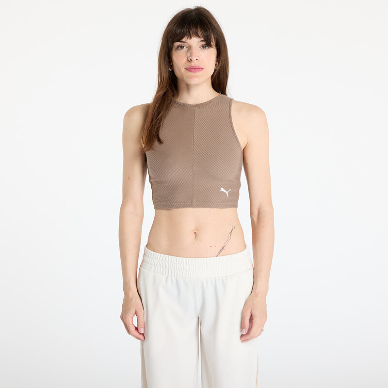 Puma Wardrobe Essentials Ribbed Crop Top Totally Taupe S 63915632