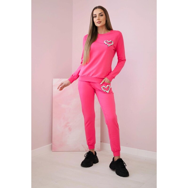 MladaModa Bavlnená súprava s ozdobným srdiečkom model 69932 fuksiová 65082681