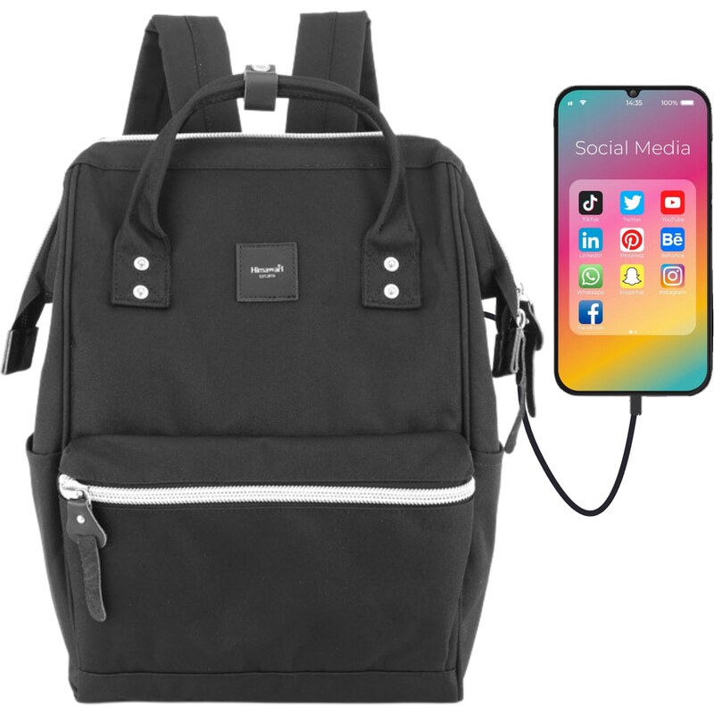 Himawari Čierny praktický a priestranný ruksak na notebook s USB 63917974