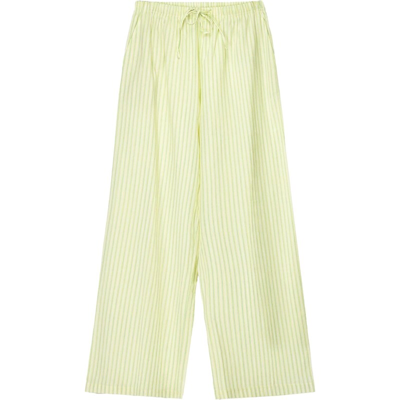 Bershka Pyžamové nohavice svetložltá / svetlozelená / biela 66007813