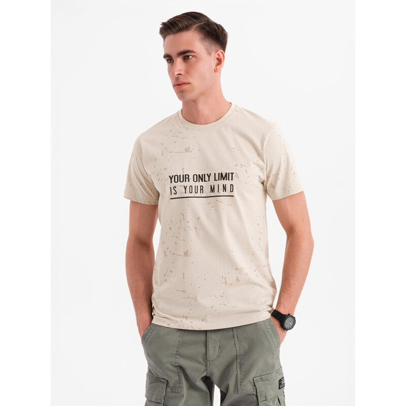 Ombre Mens T-shirt with print and round neckline - cream 64793443