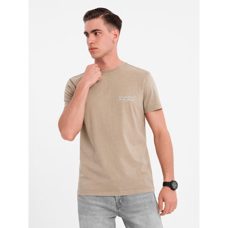 Ombre Cotton T-shirt with print on chest and back - dark beige 64793445