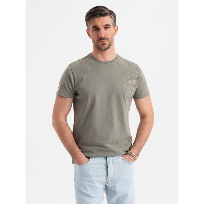 Ombre Mens military-style printed cotton T-shirt - light olive 64793441