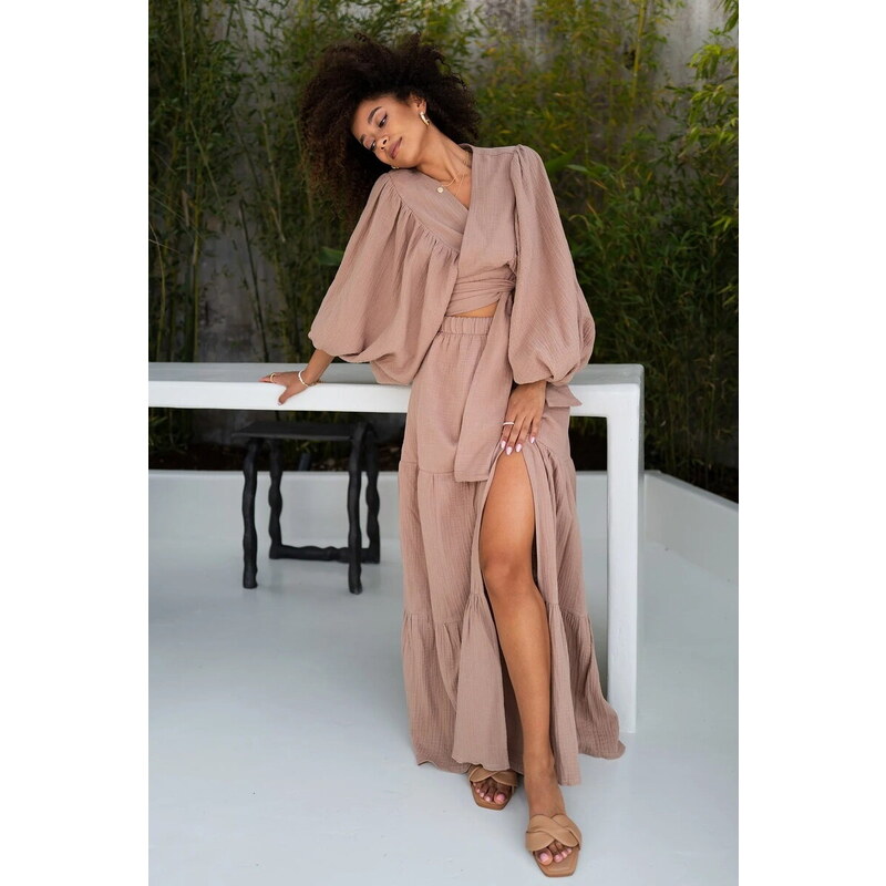 Mosquito Mušelínová sukňa Boho dlhá Capri béžová, Farba béžová 63916407