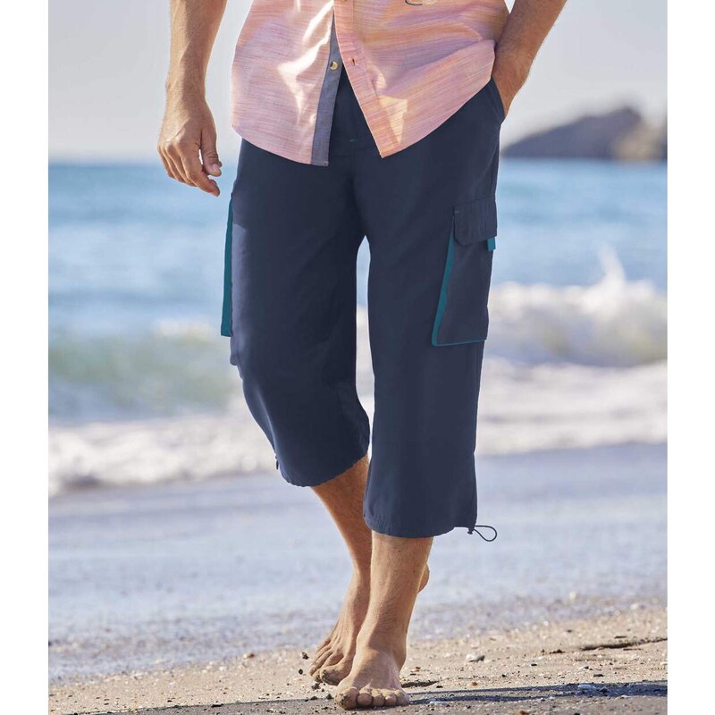 Trojštvrťové kapsáčové nohavice z mikrovlákna Atlas For Men Modrá 63959213