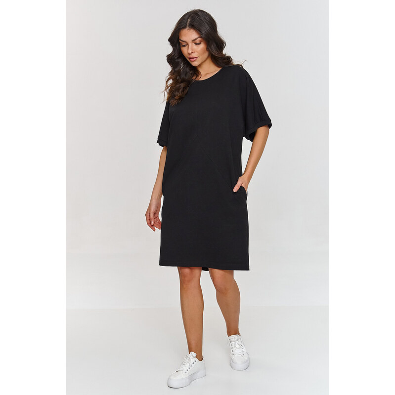 Makadamia Šaty s krátkymi širokými rukávmi | čierna M864 63969604