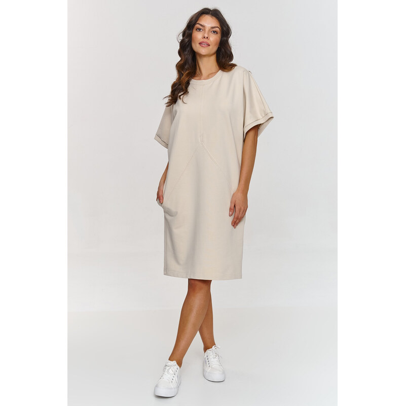 Makadamia Šaty s krátkymi širokými rukávmi | svetlobéžová M864 63969606