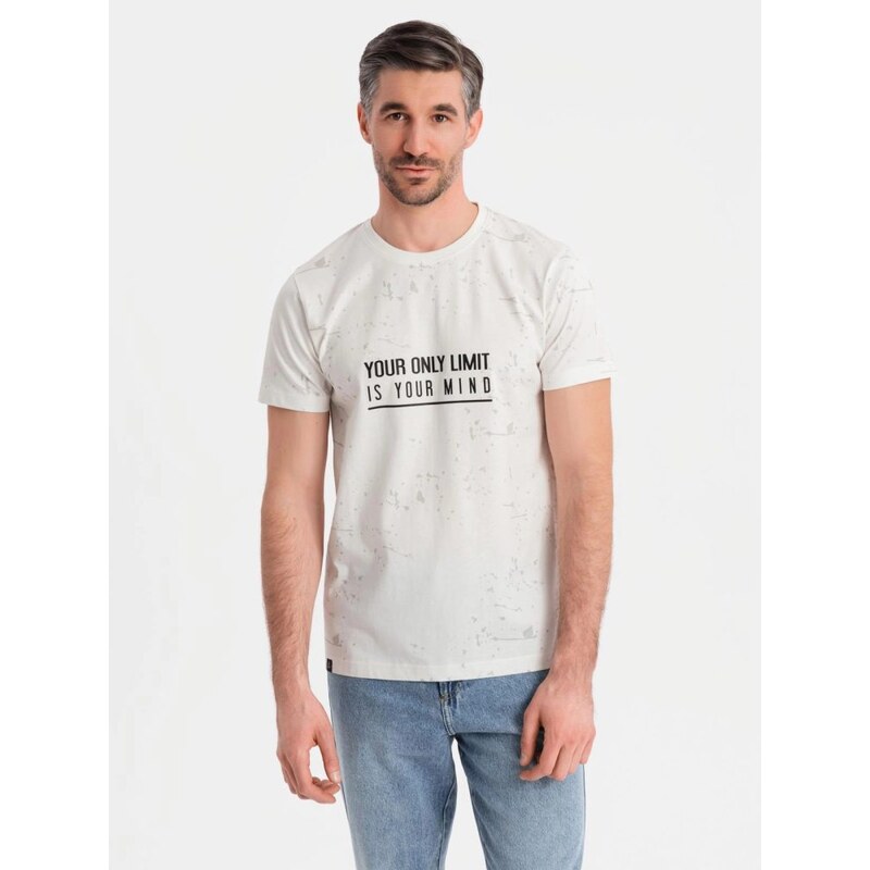 Ombre Clothing Nadčasové biele pánske tričko s nápisom V1 TSFP-0187 63977701