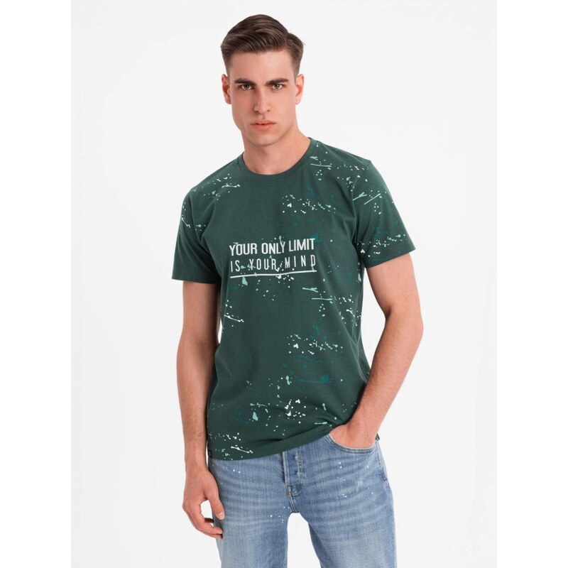 Ombre Clothing Nadčasové zelené pánske tričko s nápisom V3 TSFP-0187 63977703