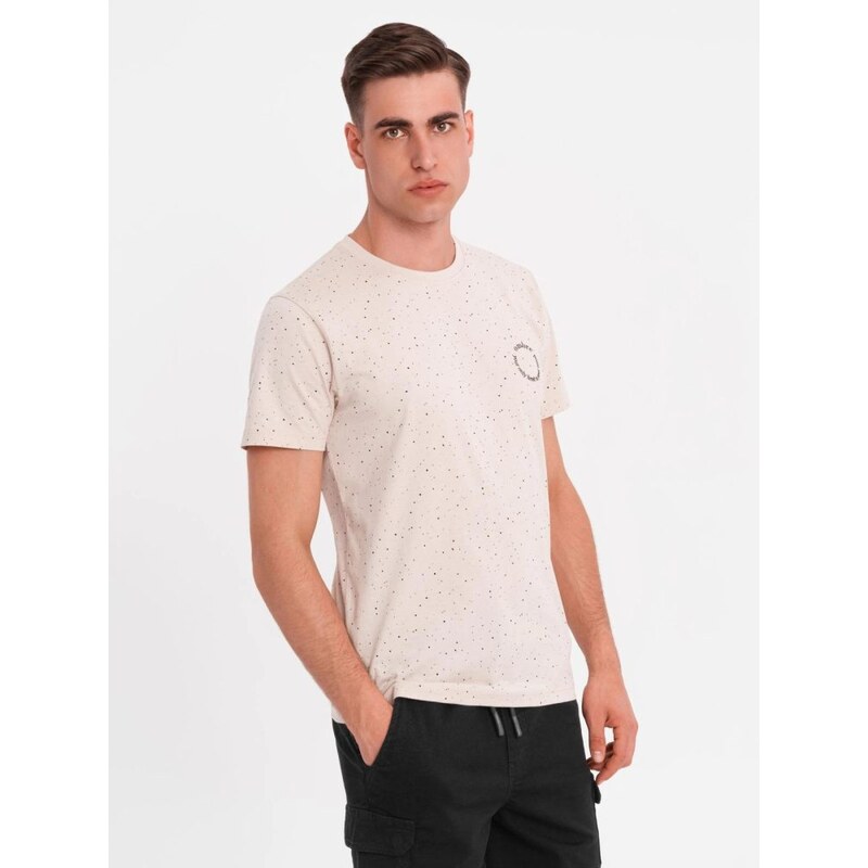 Ombre Clothing Módne béžové pánske tričko s potlačou V2 TSFP-0186 63977704