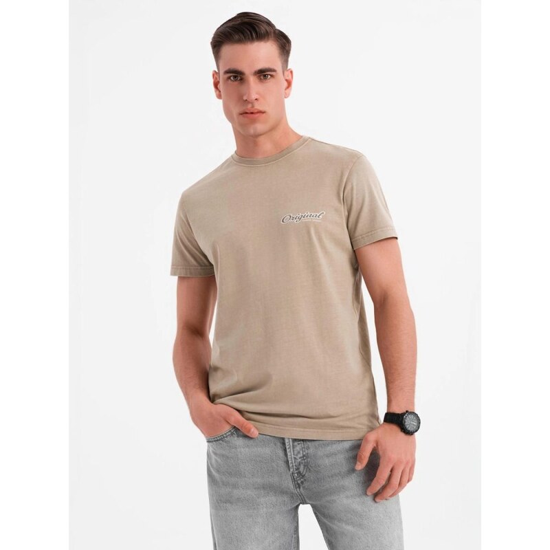 Ombre Clothing Jedinečné béžové pánske tričko s nápismi V2 TSWT-0201 63979812