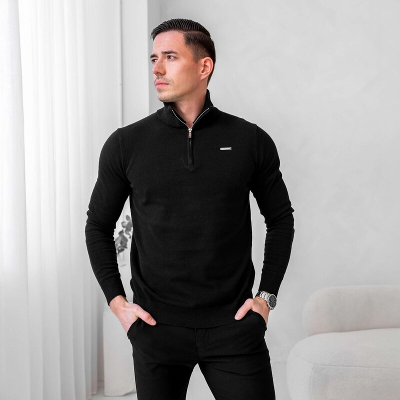 Sveter so zipsom Iron Aesthetics Tomas, čierny 63981673