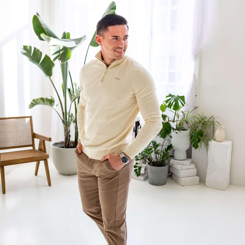 Sveter so zipsom Iron Aesthetics Tomas, béžový 63981675