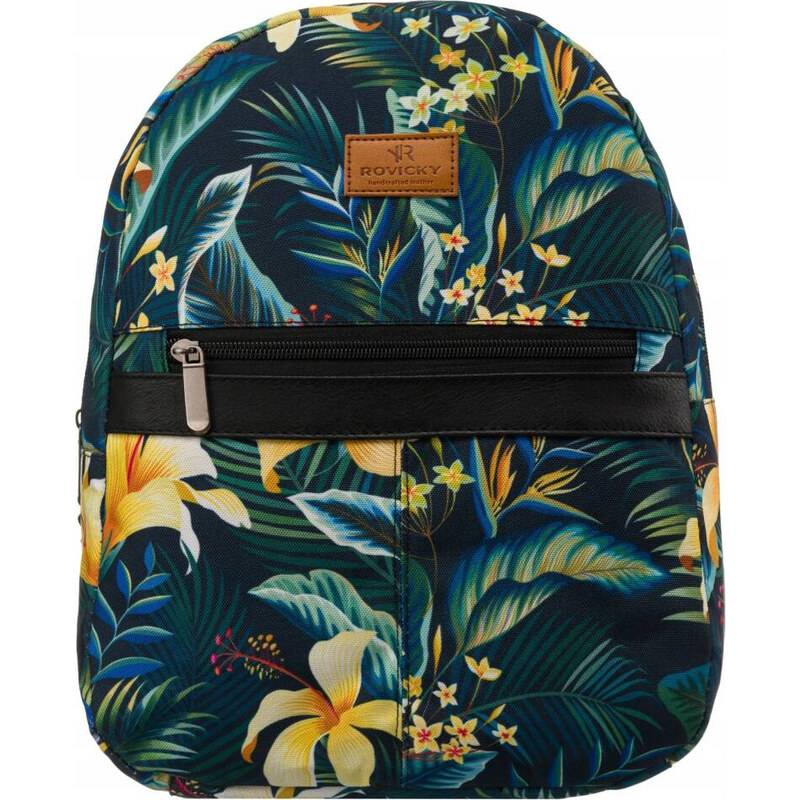 Tmavomodrý mestský batoh so vzorom listov a kvetov Rovicky R-PL15601 63983555