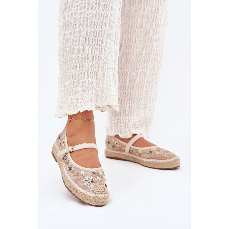 Boto Sieťové espadrilky s vyšívaním na platforme béžové Laxisa 64695714