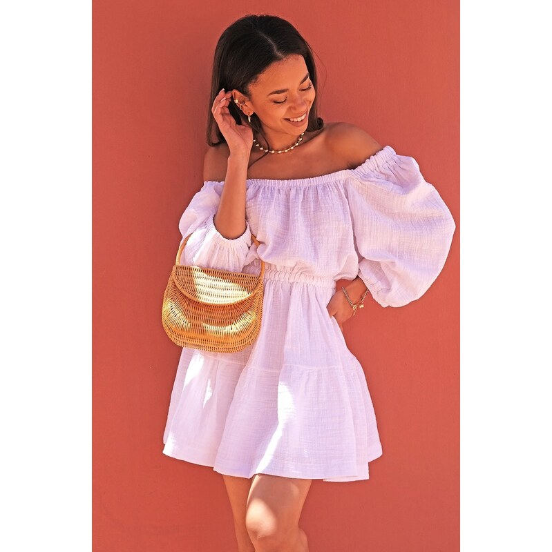 Mosquito Mušelínové šaty Boho krátke Maud biele, Farba biela 64004146