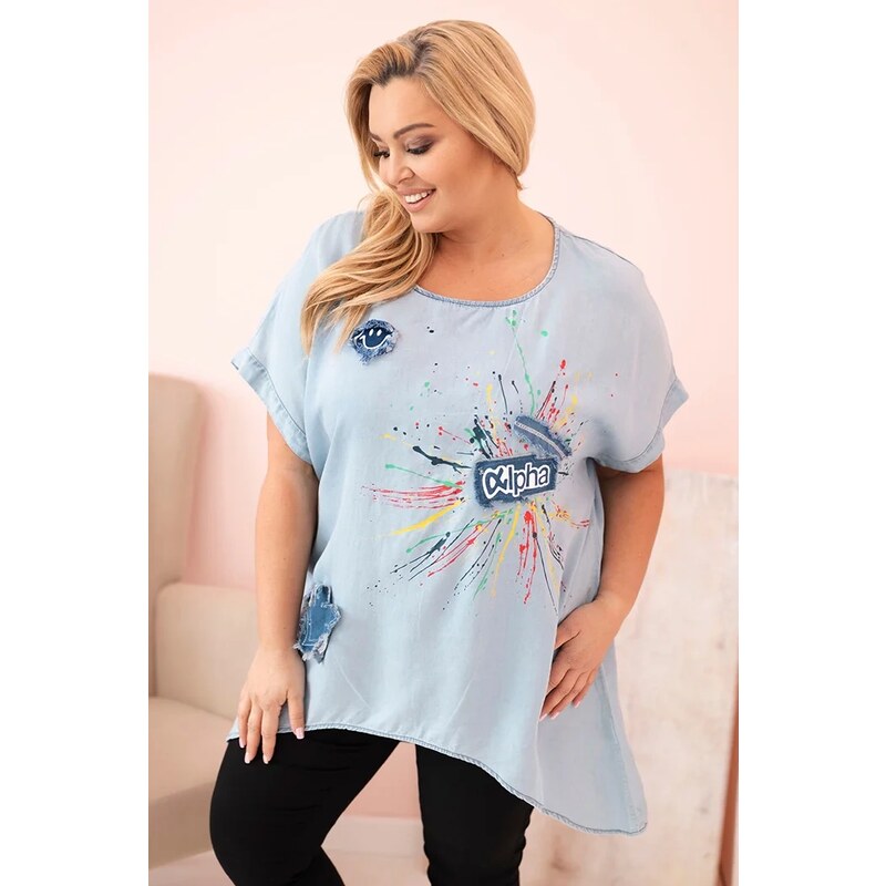 Blúzka Plus Size 1876 s nášivkami 63896730