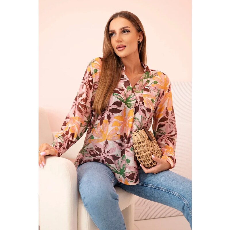 Dámska viskózová košeľa Junke s golierom a kvetinovým vzorom 63916585