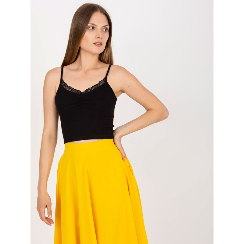 RUE PARIS Čierny crop top s čipkou RV-TP-7988.09-black 57950429