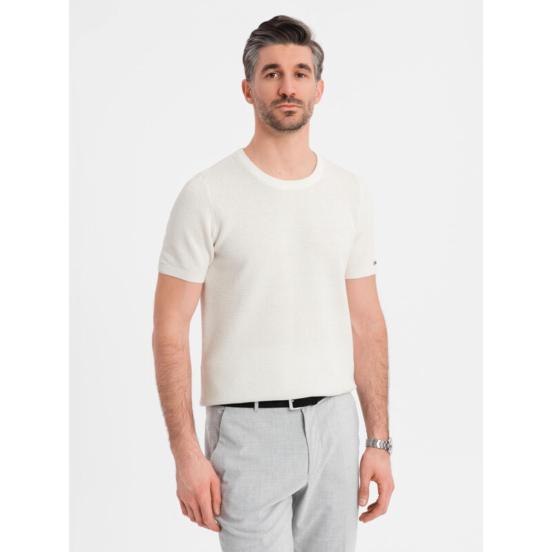 Ombre Mens knitted t-shirt with fine texture - white 64793456