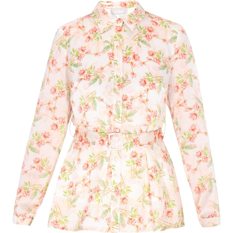 Usha Blúzka Fashion Look tyrkysová / broskyňová / oranžovo červená / 65875953