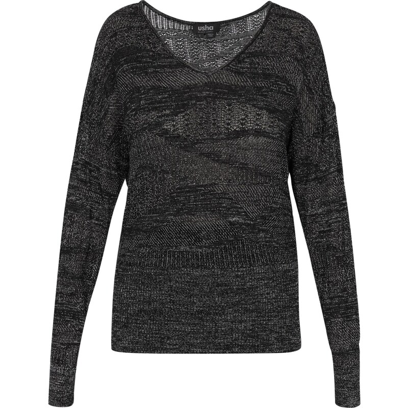 usha BLACK LABEL Sveter Fashion Look čierna / strieborná 65876021