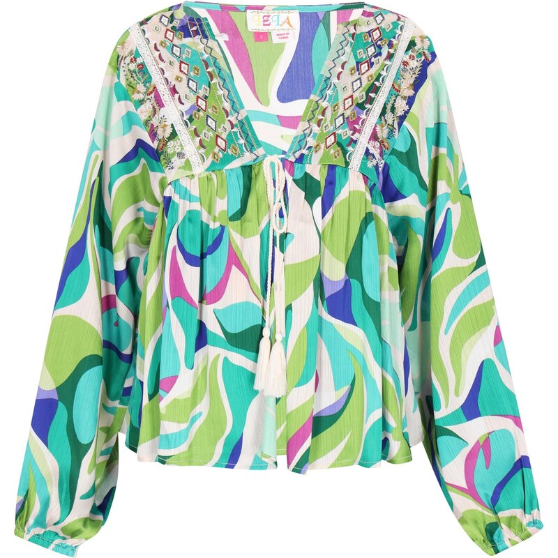 IZIA Blúzka Fashion Look vodová / svetlozelená / purpurová / šedobiela 65649304