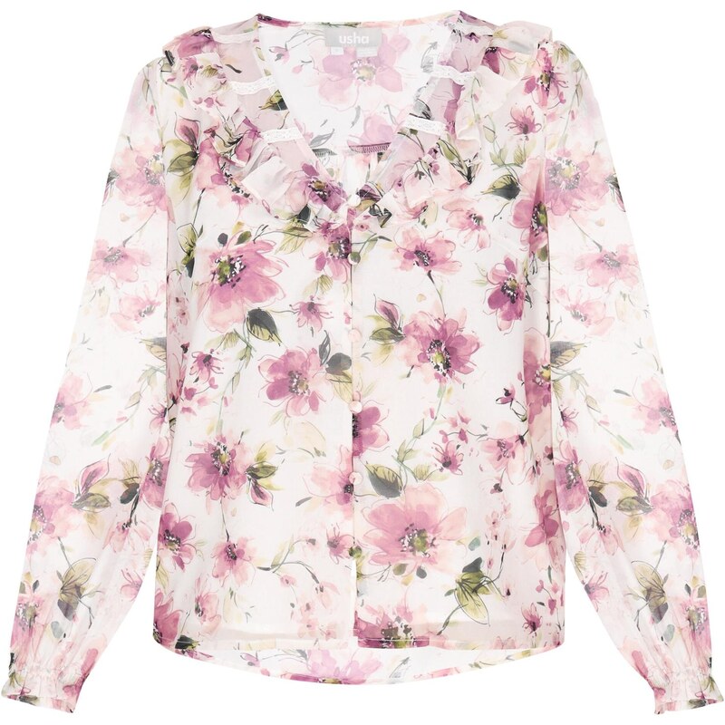 Usha Blúzka Fashion Look zelená / ružová / eozín / biela 65876456