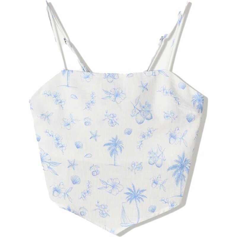 Bershka Top nebesky modrá / biela 65880647