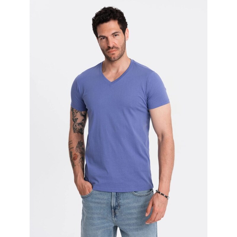 Ombre Clothing Bavlnené pánske fialové tričko s V-výstrihom V12-TSBS 64038175