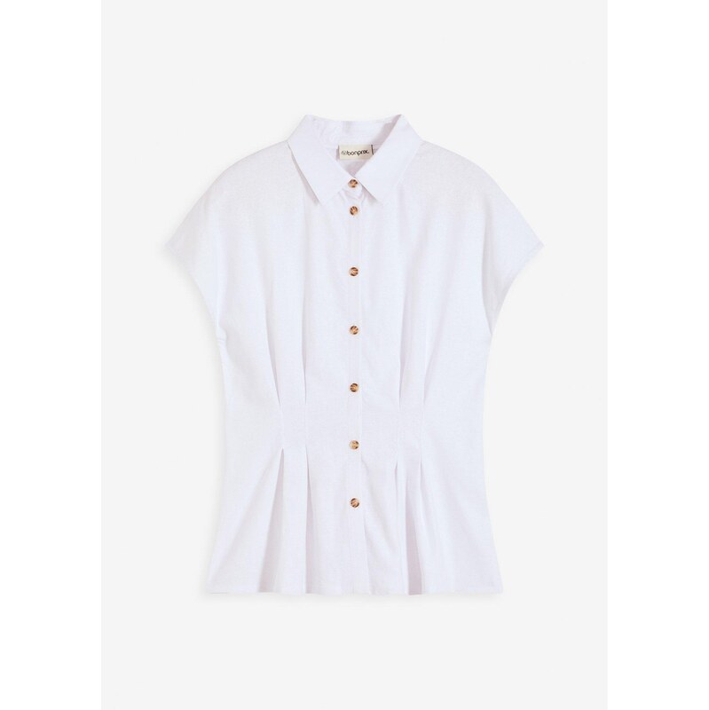 bonprix Blúzka s krátkym rukávom, vzdušný plátený mix, farba biela 64039534