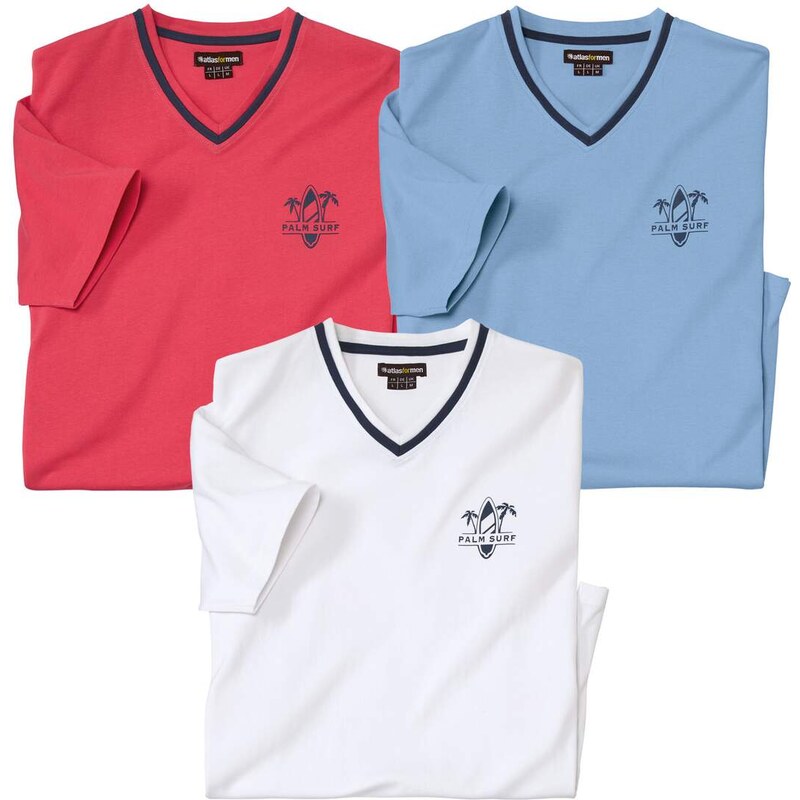 Sada 3 tričiek s výstrihom do V Atlas For Men Ružová 64046045