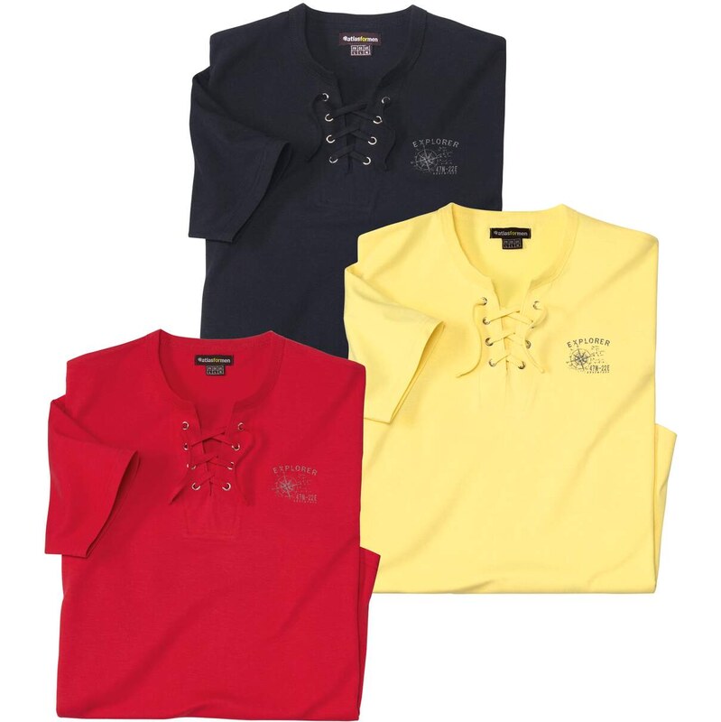 Sada 3 tričiek so šnurovaním Atlas For Men Červená 64046036